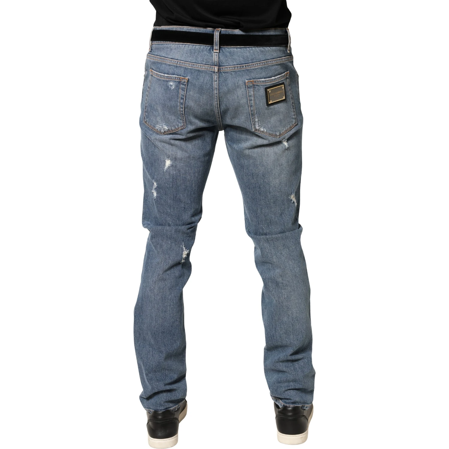 Blue Tattered Slim Fit Cotton Denim Jeans
