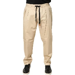 Beige Cotton Skinny Men Jogger Trouser Pants