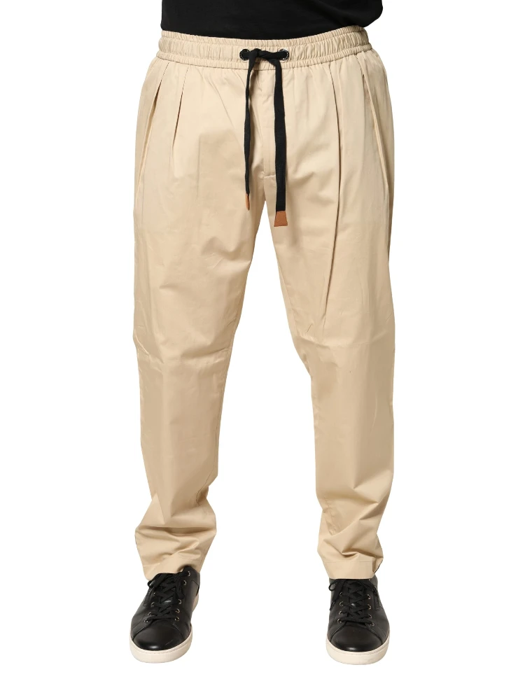 Beige Cotton Skinny Men Jogger Trouser Pants