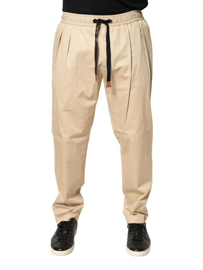 Beige Cotton Skinny Men Jogger Trouser Pants