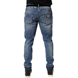 Blue Tattered Skinny Cotton Denim Jeans