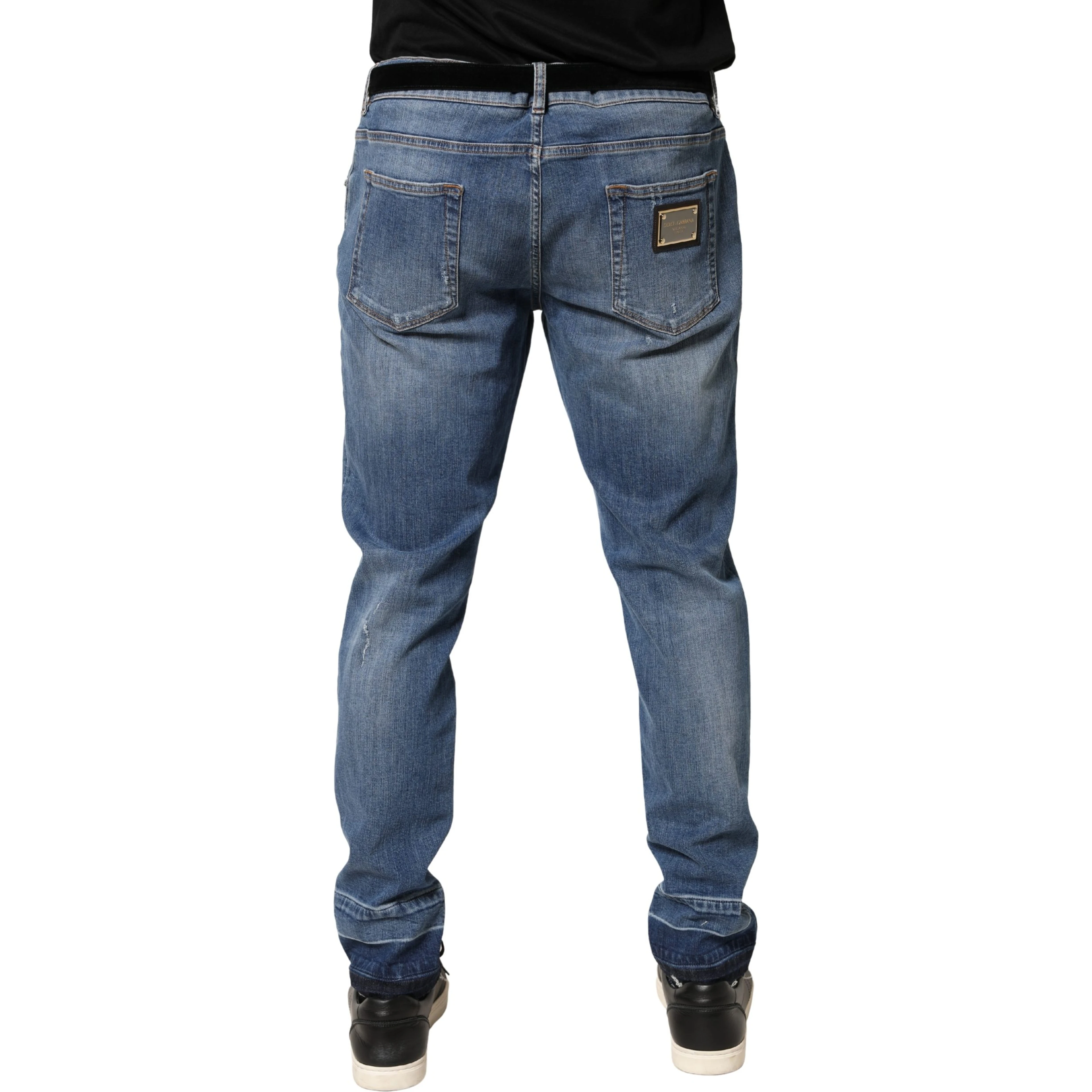Blue Tattered Skinny Cotton Denim Jeans