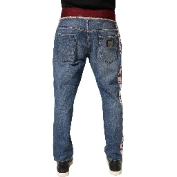 Blue Cotton Drawstring Straight Denim Jeans