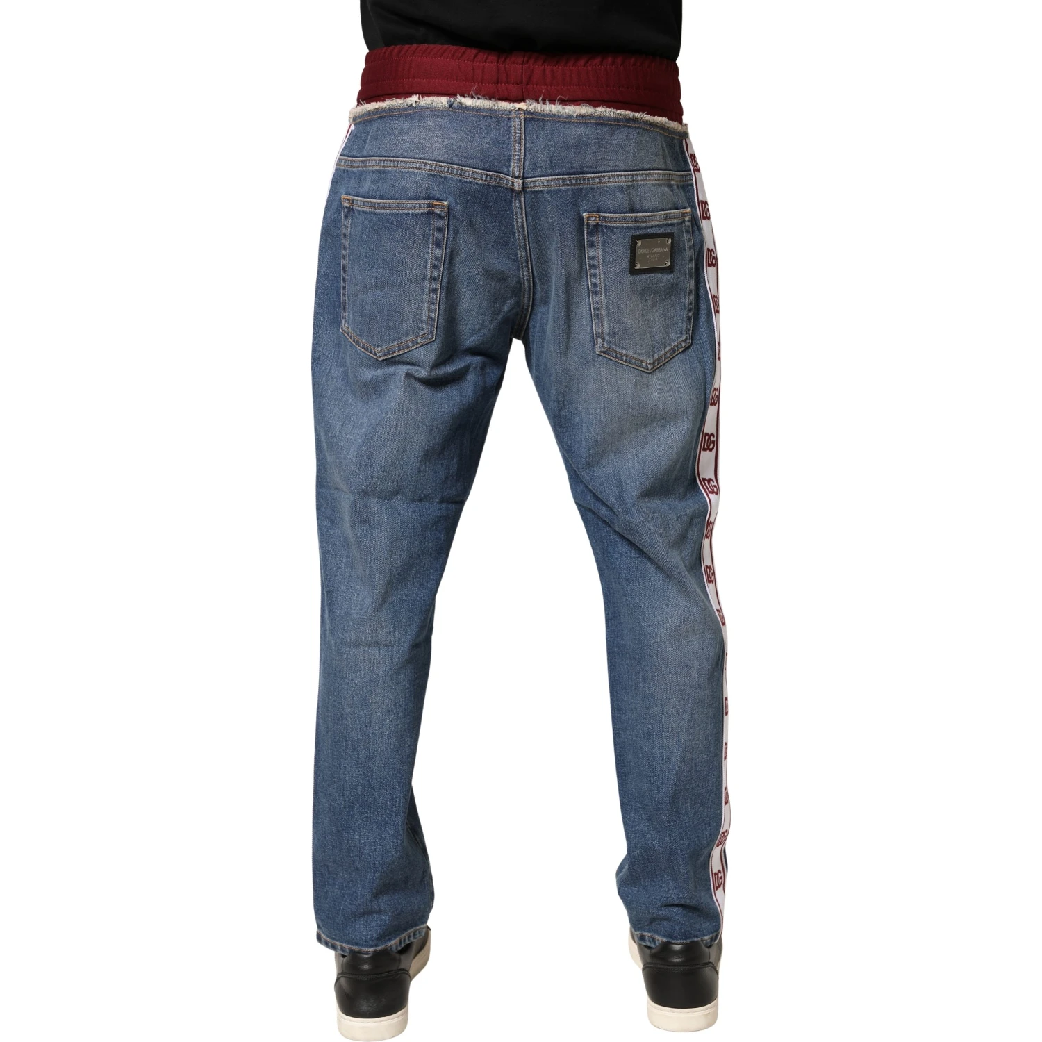Blue Cotton Drawstring Straight Denim Jeans