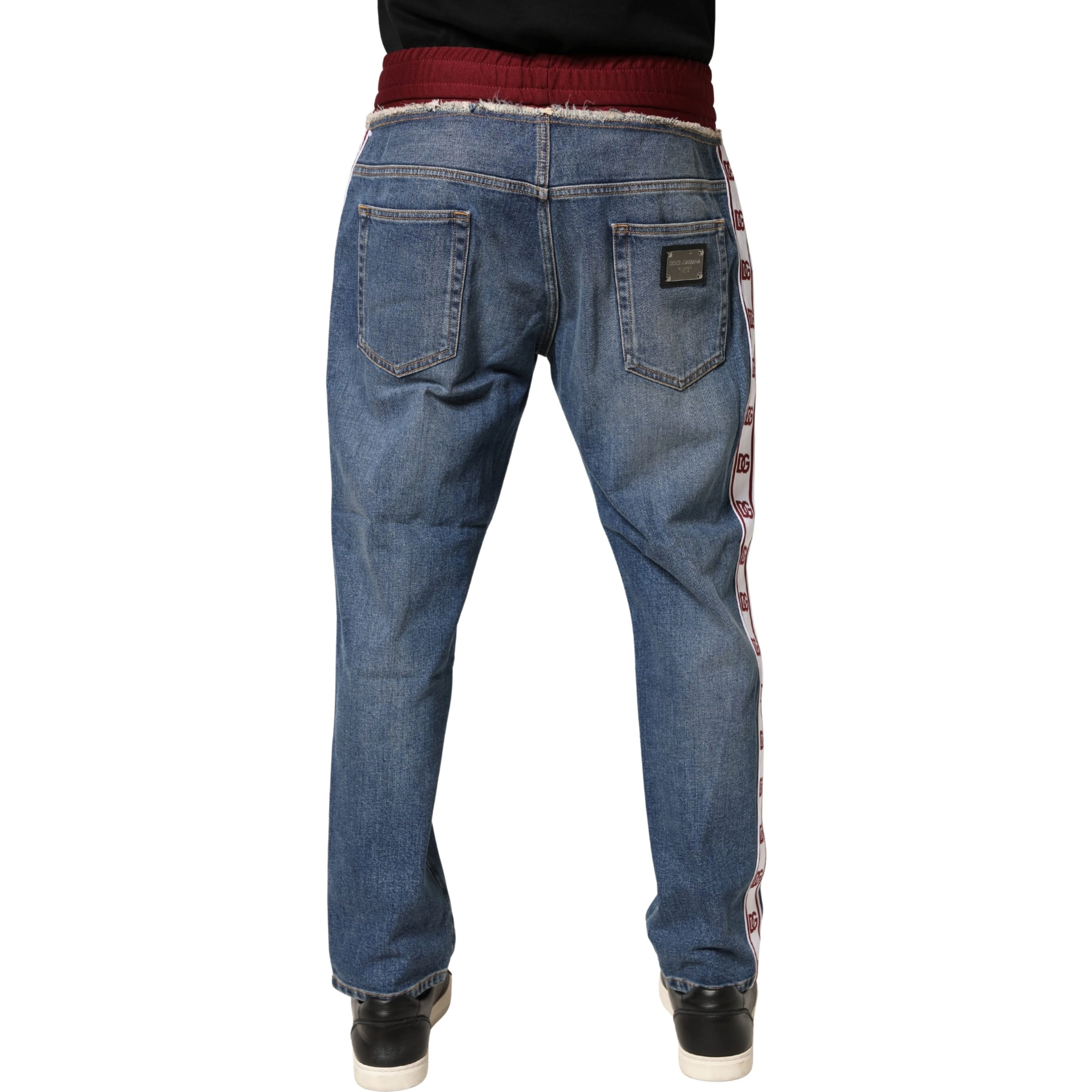 Blue Cotton Drawstring Straight Denim Jeans