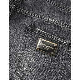 Dark Gray Tattered Cotton Loose Denim Jeans