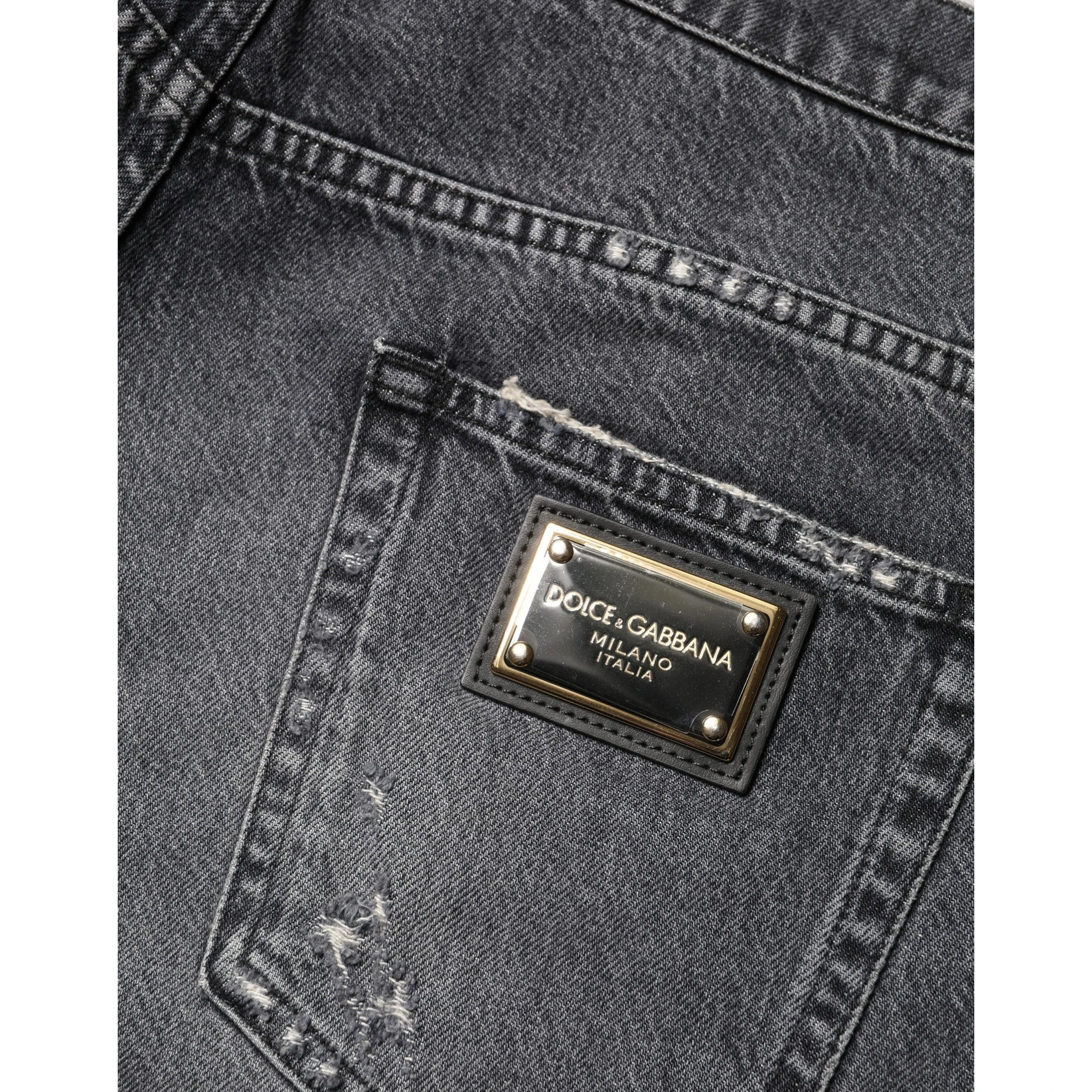 Dark Gray Tattered Cotton Loose Denim Jeans
