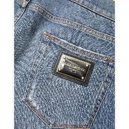 Blue Tattered Slim Fit Cotton Denim Jeans