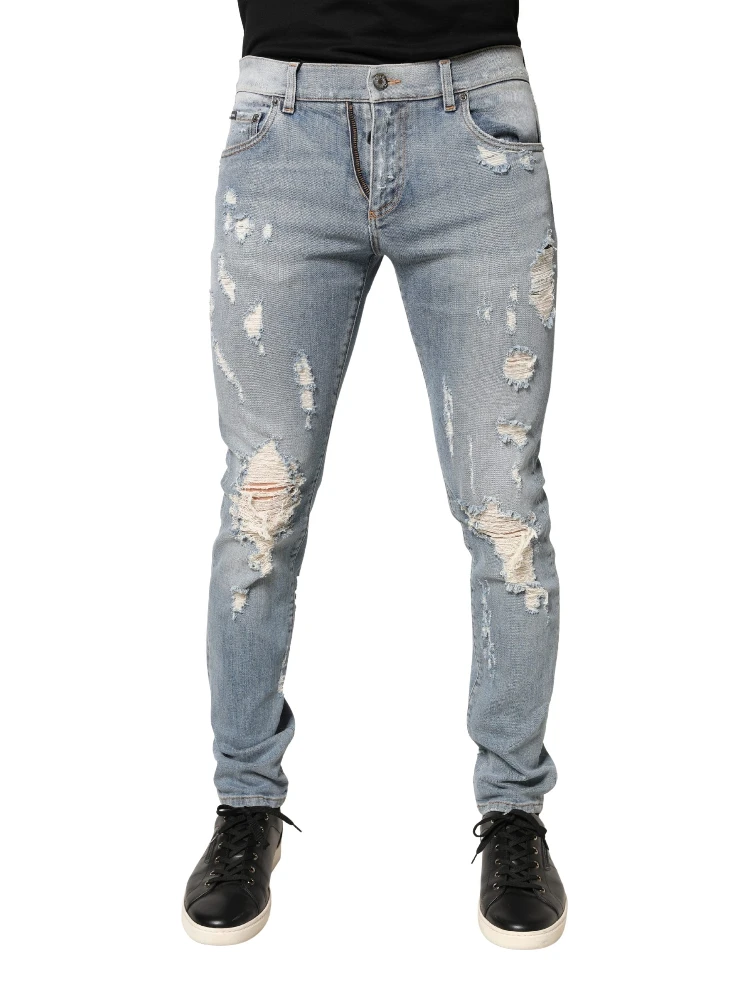 Light Blue Distressed Skinny Men Denim Jeans