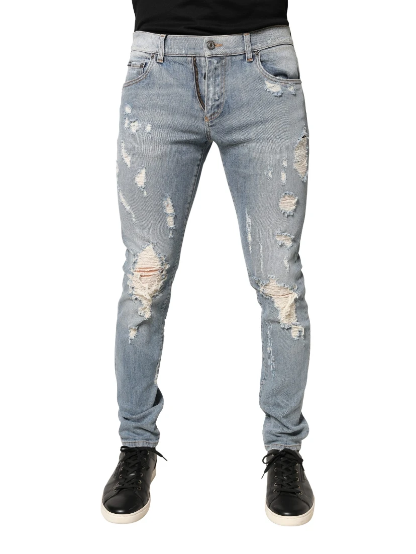 Light Blue Distressed Skinny Men Denim Jeans