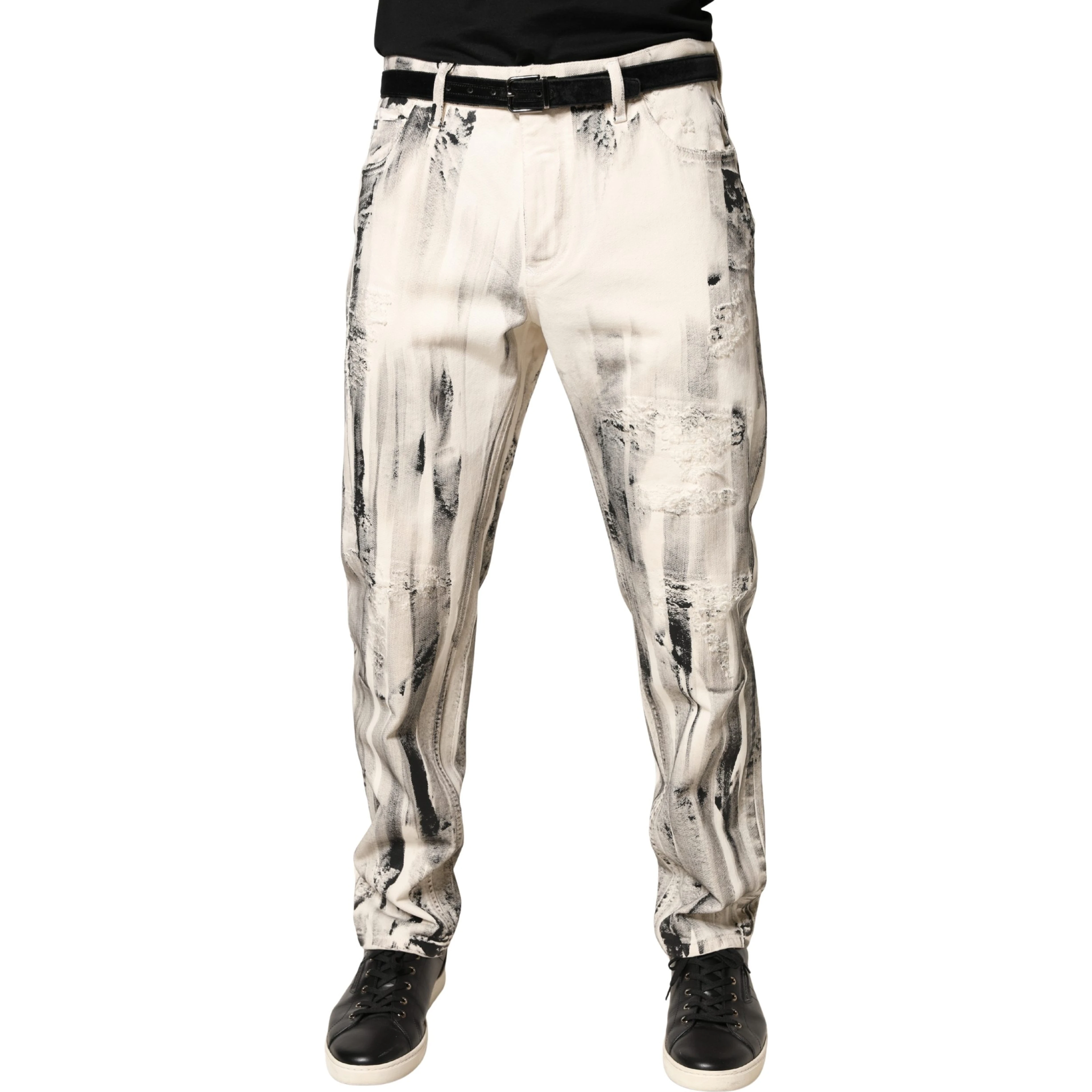 White Distressed Paint Print LooseDenim Jeans