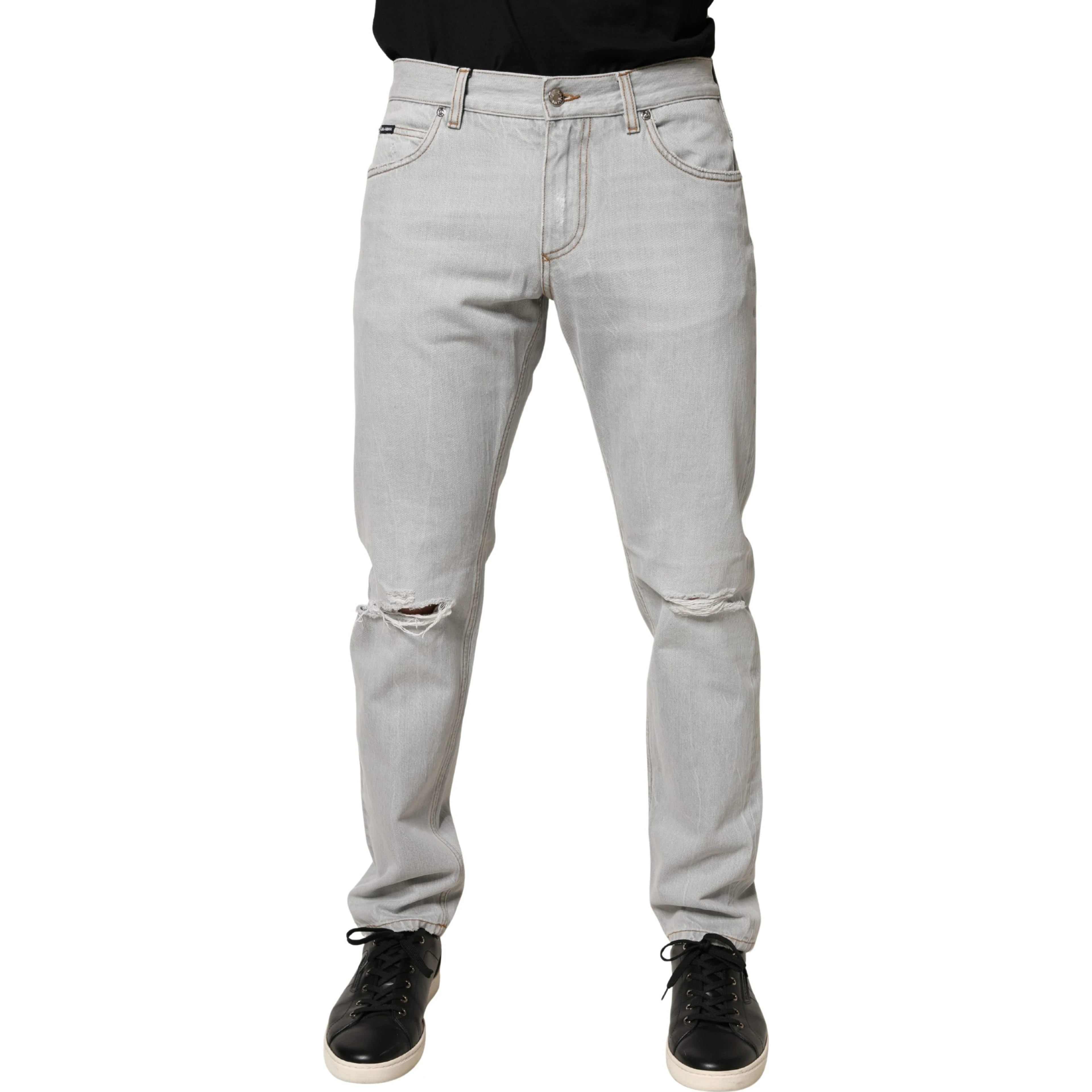 Light Gray Ripped Cotton Regular Denim Jeans