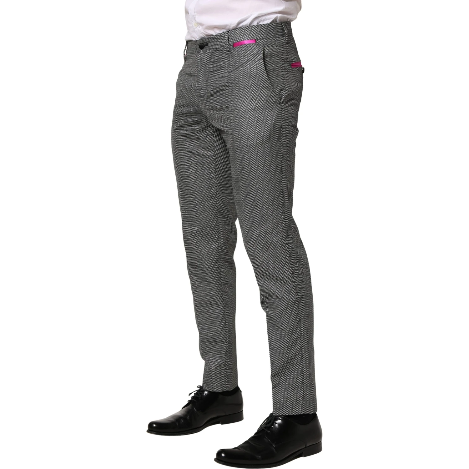 Gray Viscose Skinny Men Dress Trouser Pants