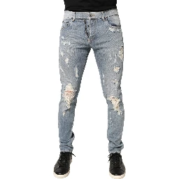 Light Blue Distressed Skinny Men Denim Jeans