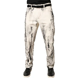 White Distressed Paint Print LooseDenim Jeans