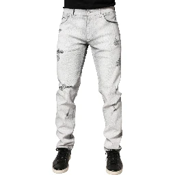 Light Gray Distressed Skinny Men Denim Jeans