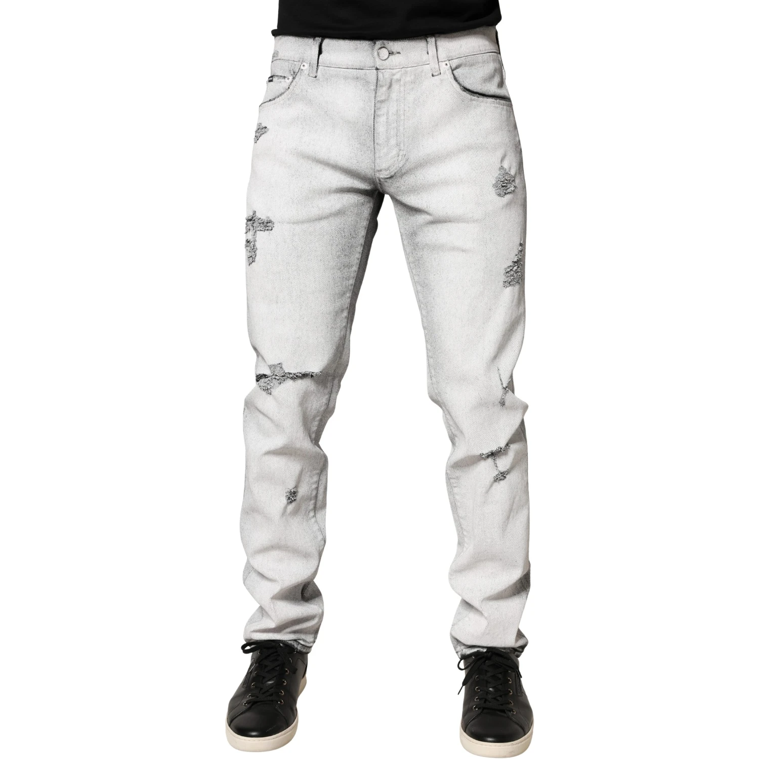 Light Gray Distressed Skinny Men Denim Jeans