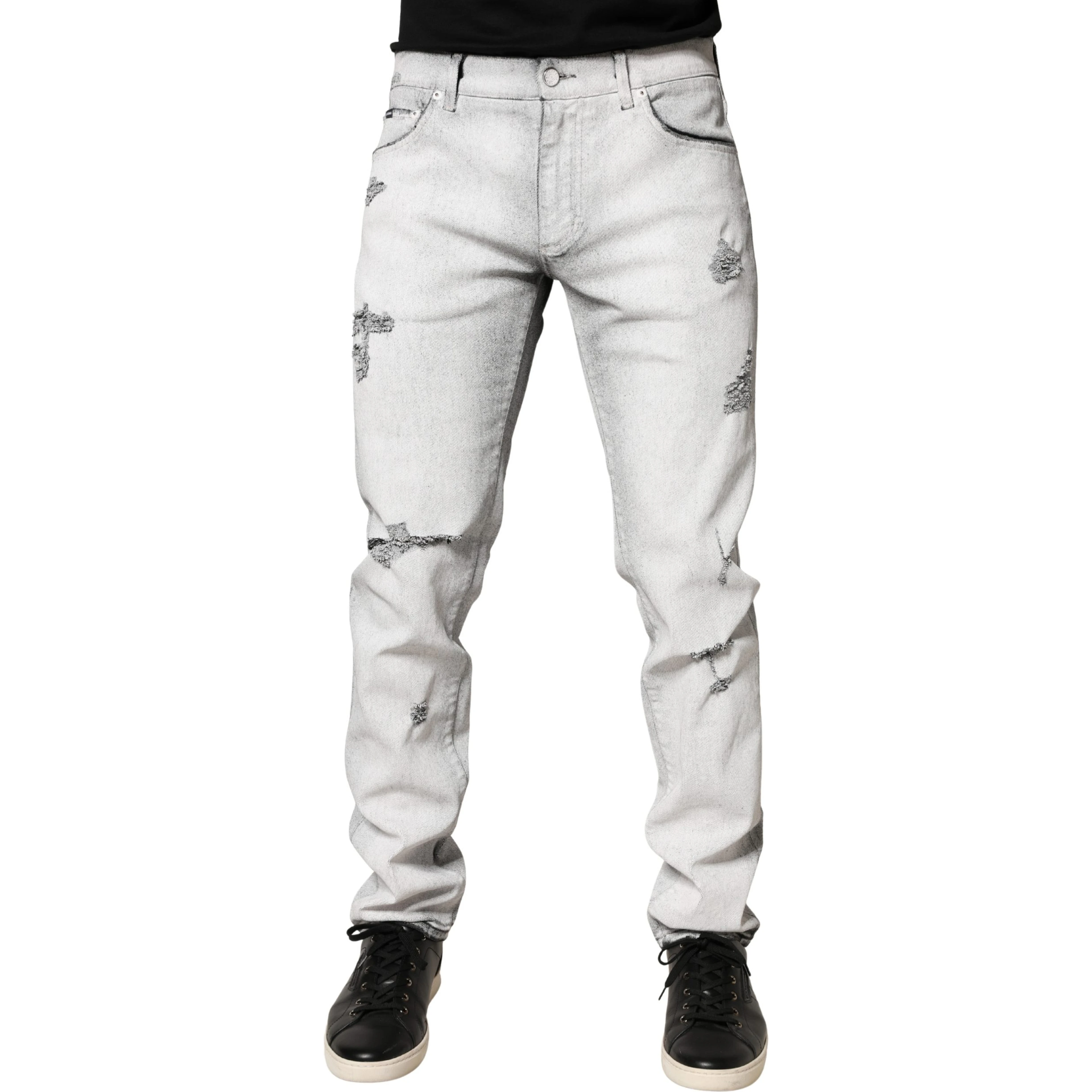 Light Gray Distressed Skinny Men Denim Jeans