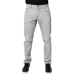 Light Gray Ripped Cotton Regular Denim Jeans