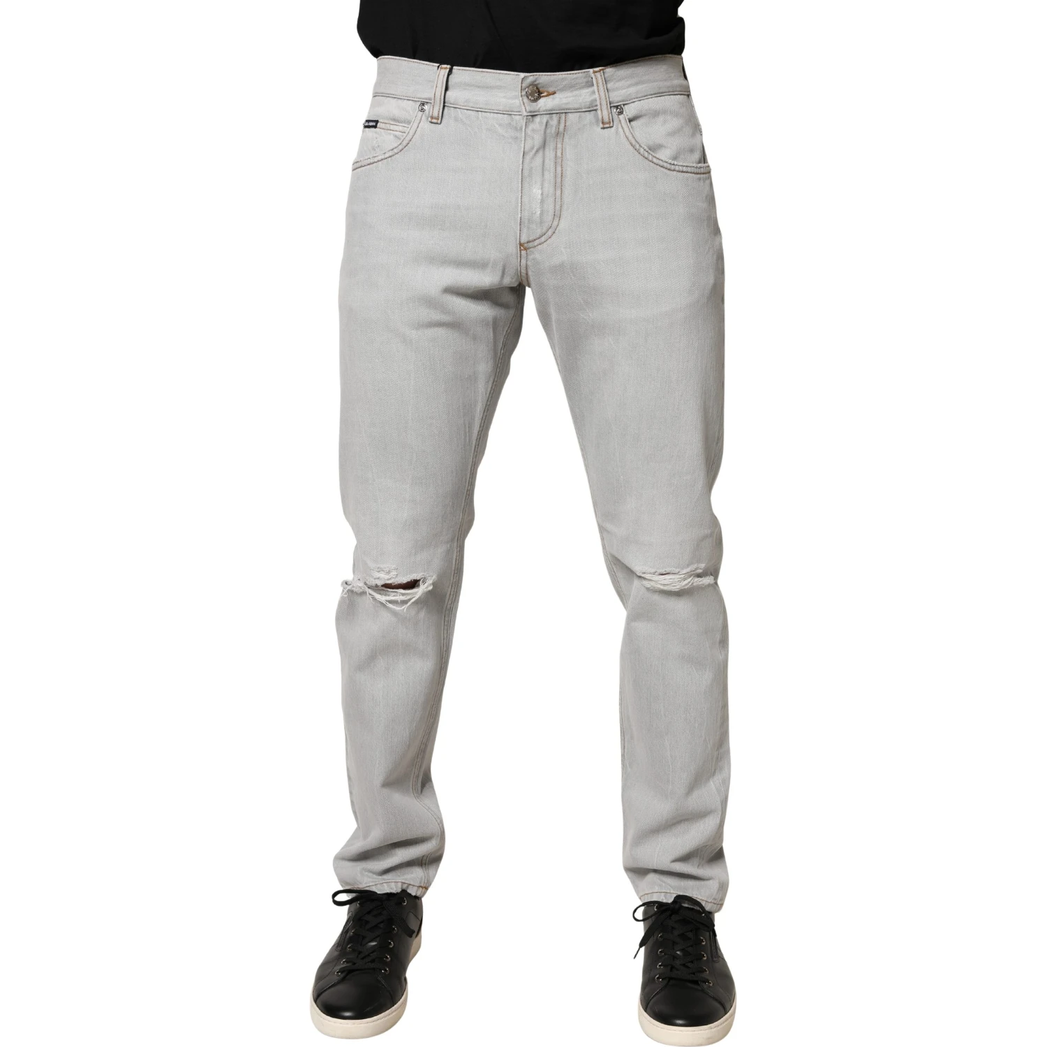 Light Gray Ripped Cotton Regular Denim Jeans