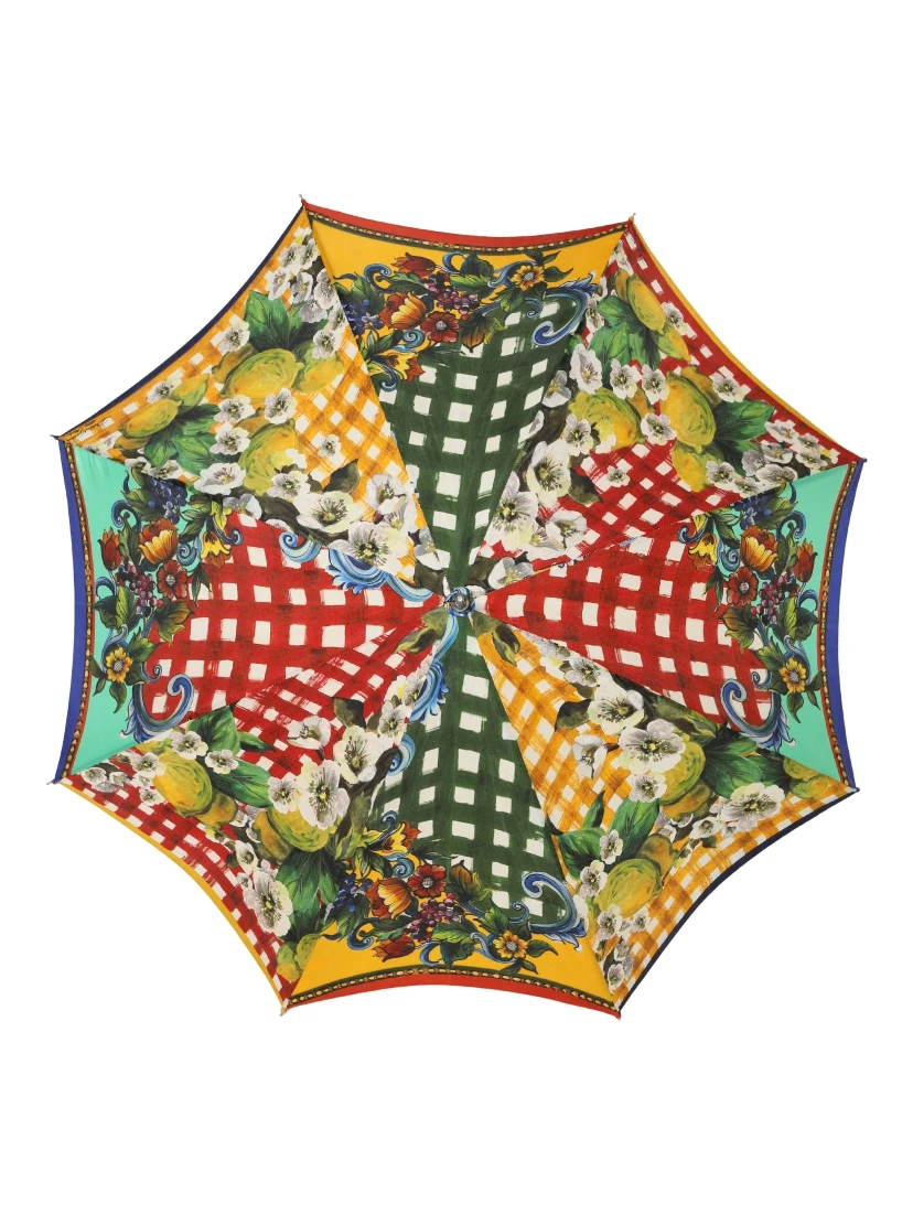 Multicolor Carretto Siciliano Print Collapsible Umbrella