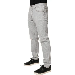 Light Gray Ripped Cotton Regular Denim Jeans