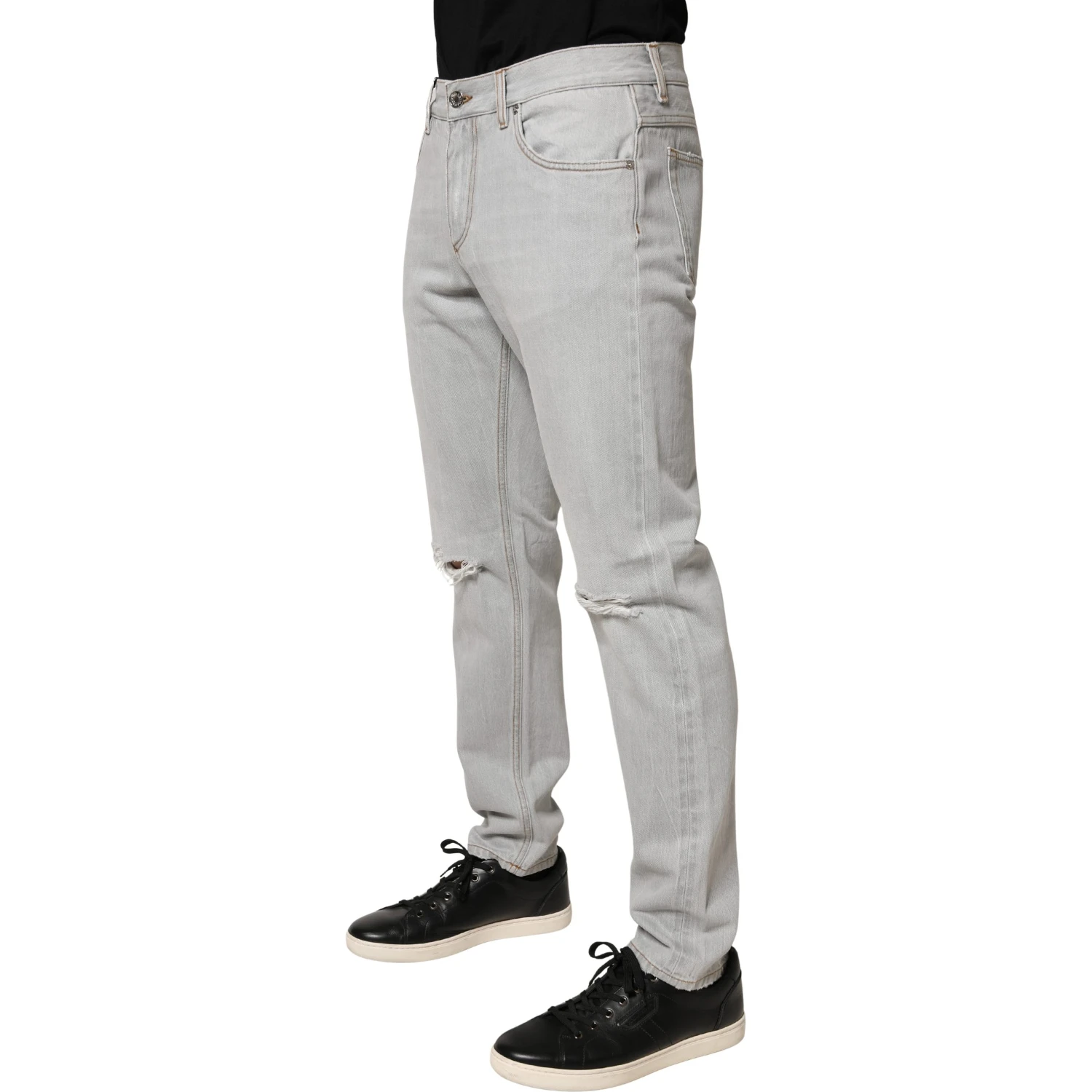 Light Gray Ripped Cotton Regular Denim Jeans