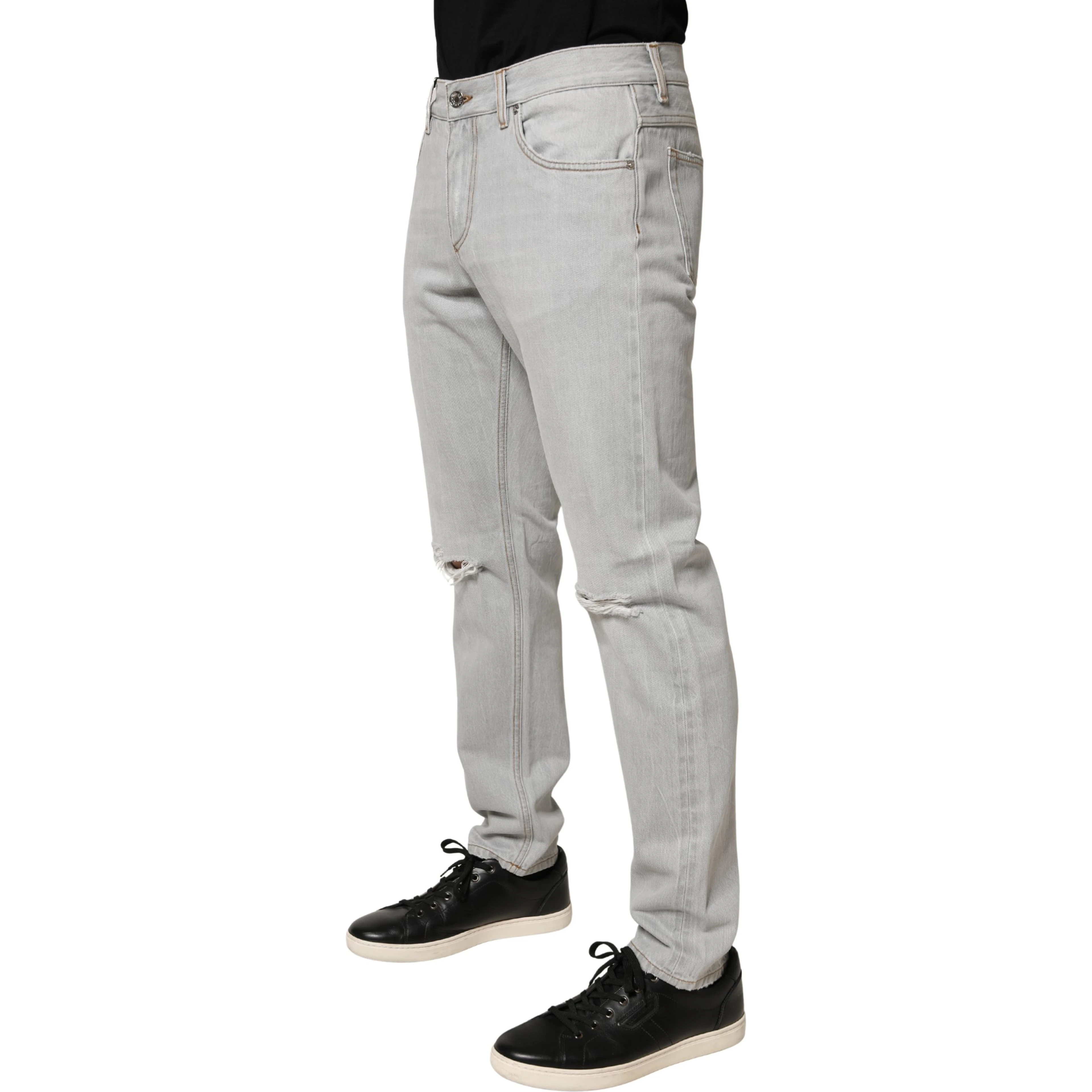 Light Gray Ripped Cotton Regular Denim Jeans