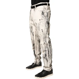 White Distressed Paint Print LooseDenim Jeans