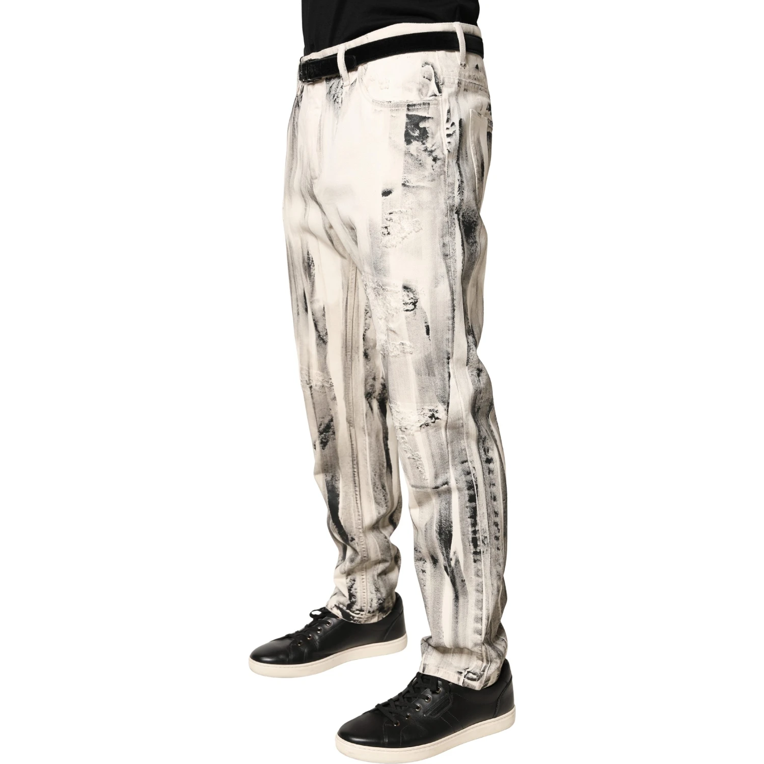 White Distressed Paint Print LooseDenim Jeans