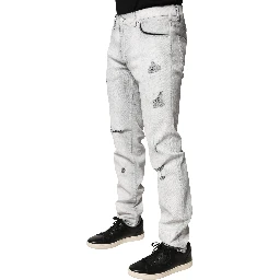 Light Gray Distressed Skinny Men Denim Jeans