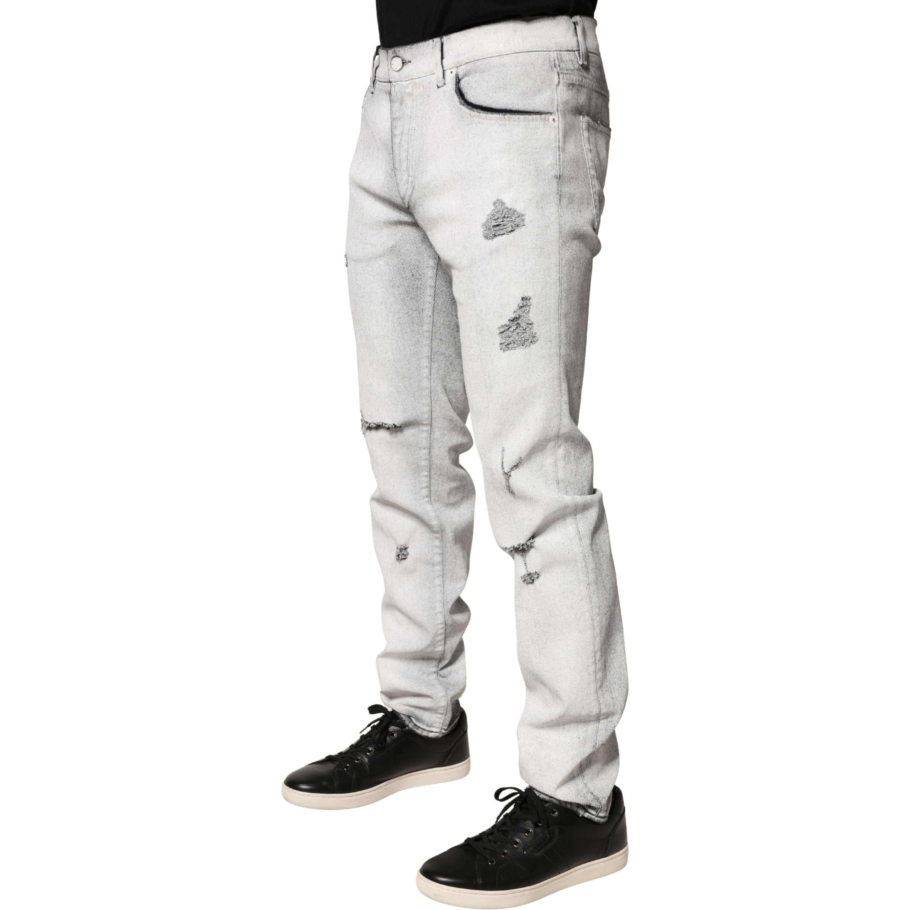 Light Gray Distressed Skinny Men Denim Jeans