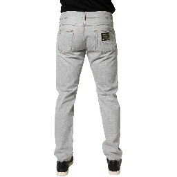 Light Gray Ripped Cotton Regular Denim Jeans