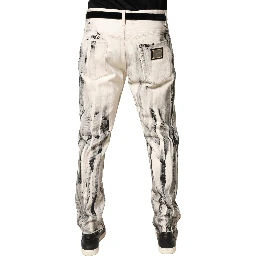 White Distressed Paint Print LooseDenim Jeans