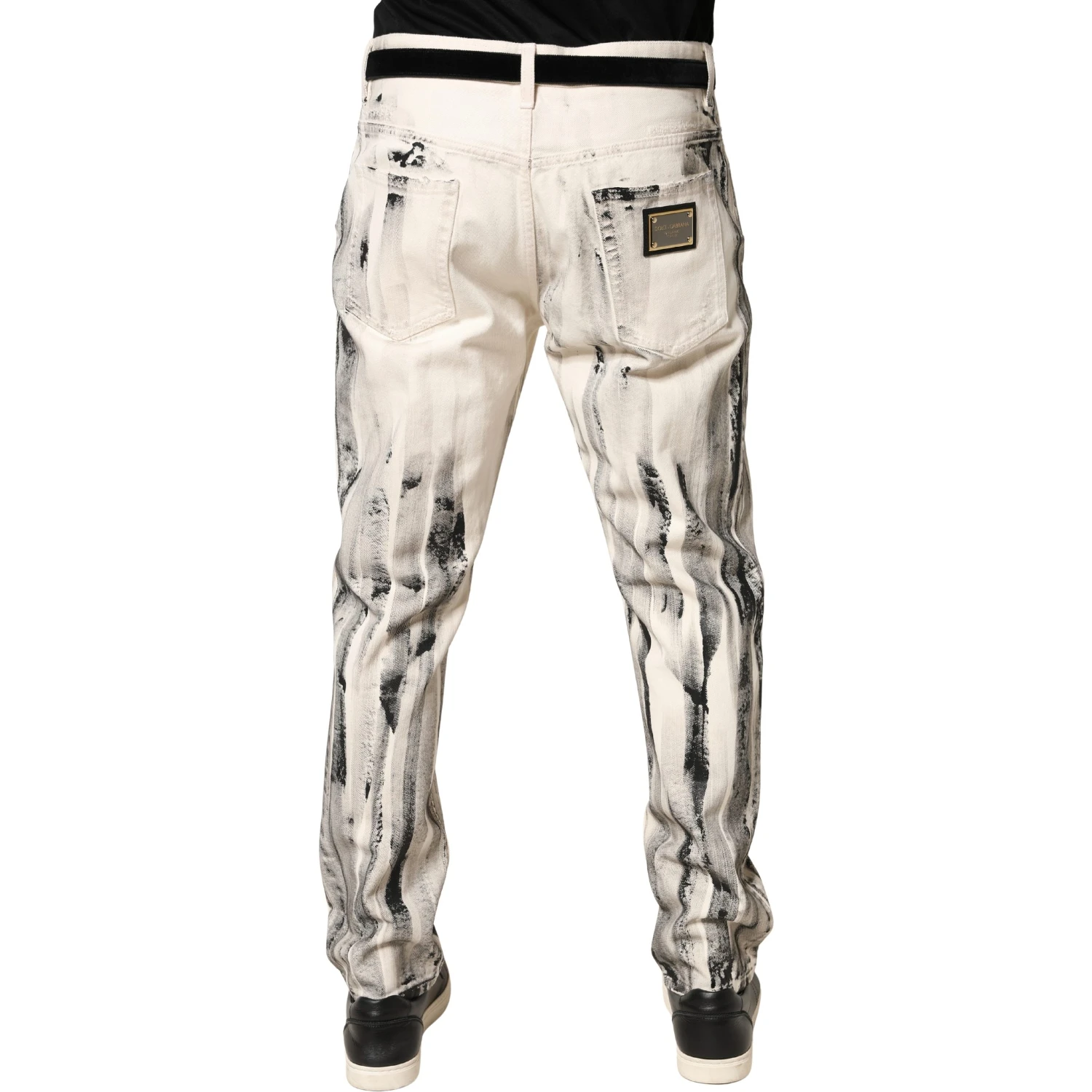 White Distressed Paint Print LooseDenim Jeans