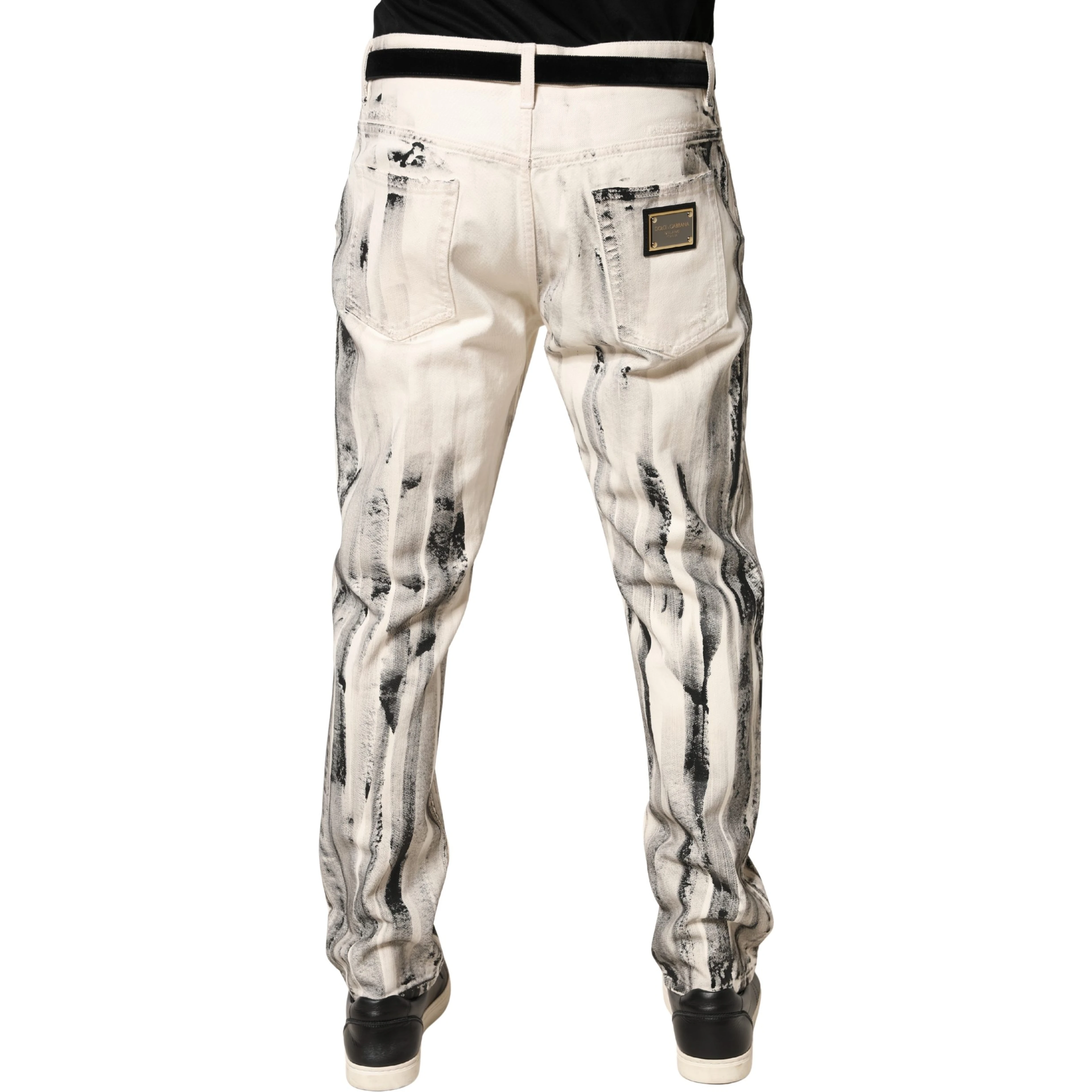 White Distressed Paint Print LooseDenim Jeans