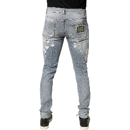 Light Blue Distressed Skinny Men Denim Jeans