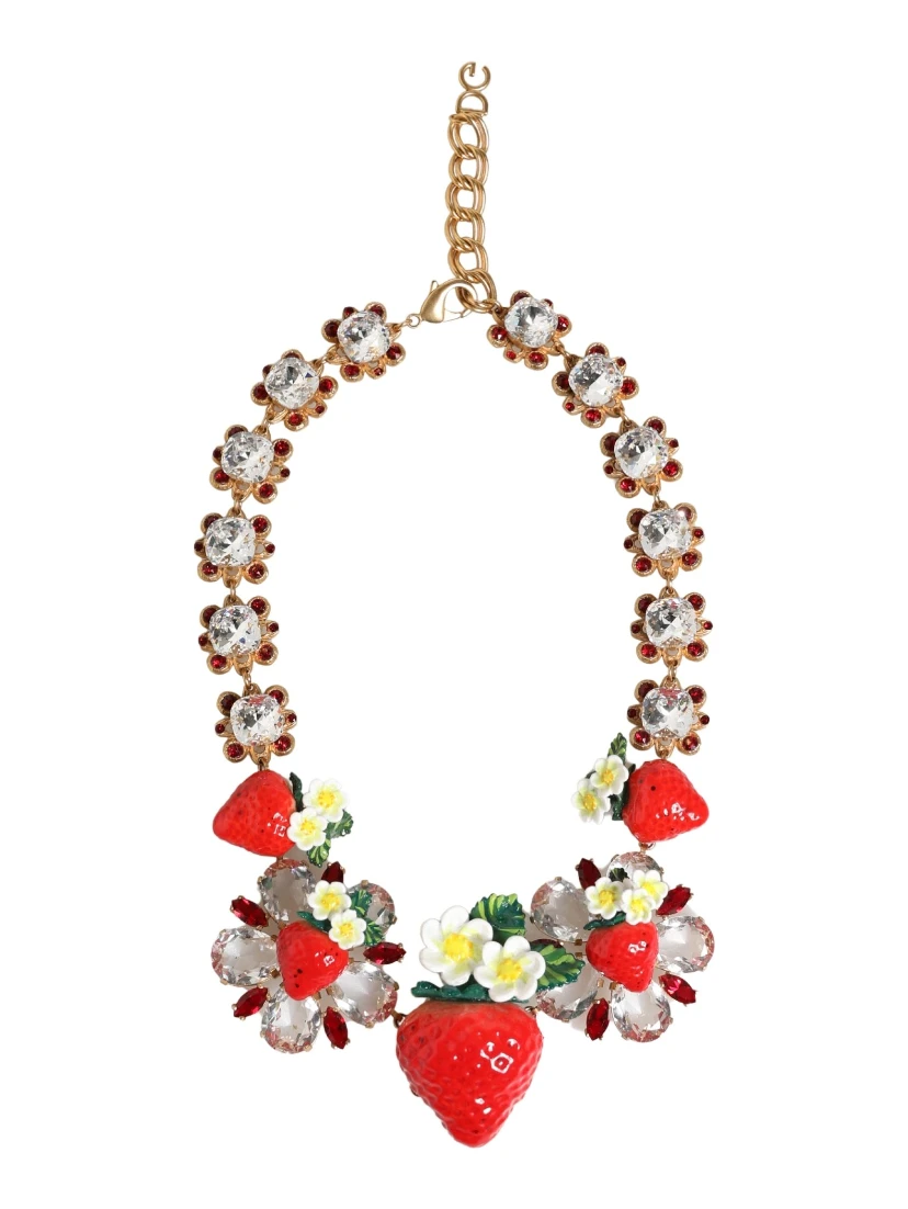 Gold Brass FRUIT Pendants Flowers Crystal Logo Necklace