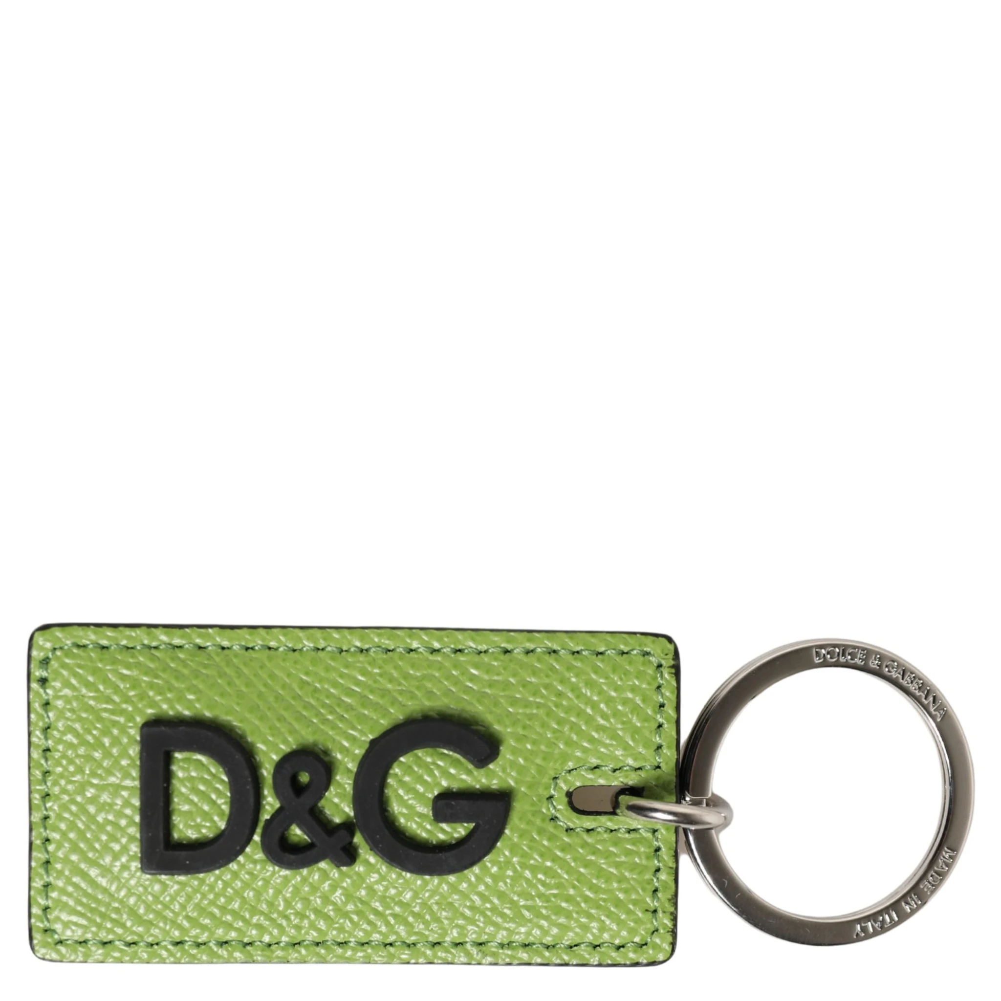 Green Calf Leather DG Logo Metal Ring Keyring Keychain