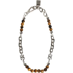 Silver Tone Brass Chain Beaded Gem DG Logo Bracelet