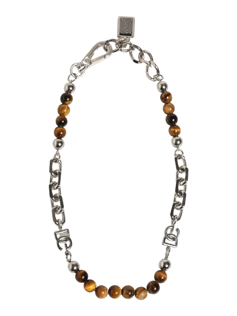Silver Tone Brass Chain Beaded Gem DG Logo Bracelet