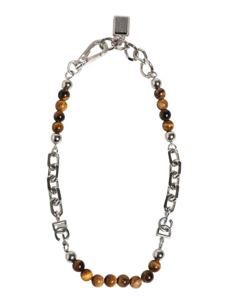Silver Tone Brass Chain Beaded Gem DG Logo Bracelet alternative