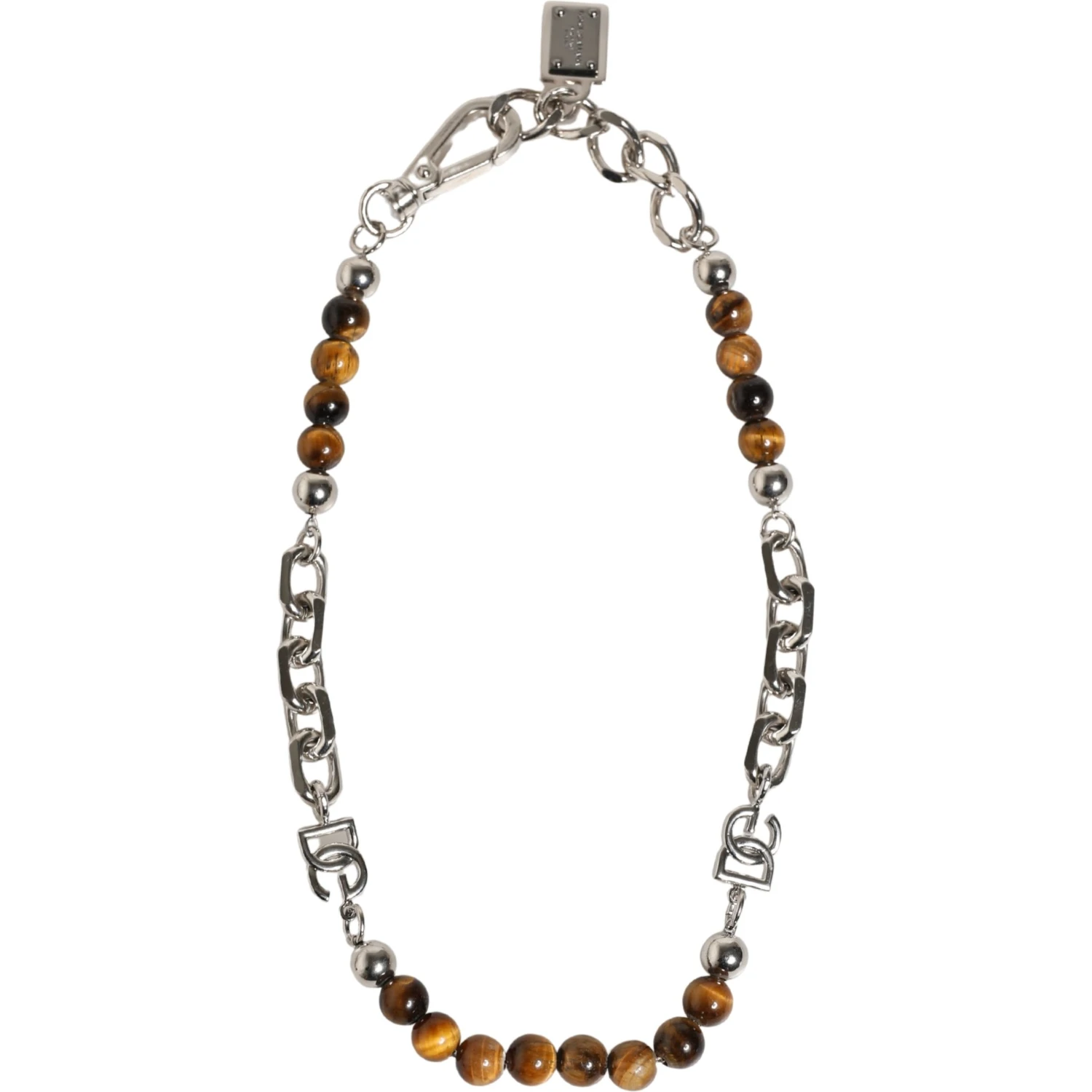 Silver Tone Brass Chain Beaded Gem DG Logo Bracelet