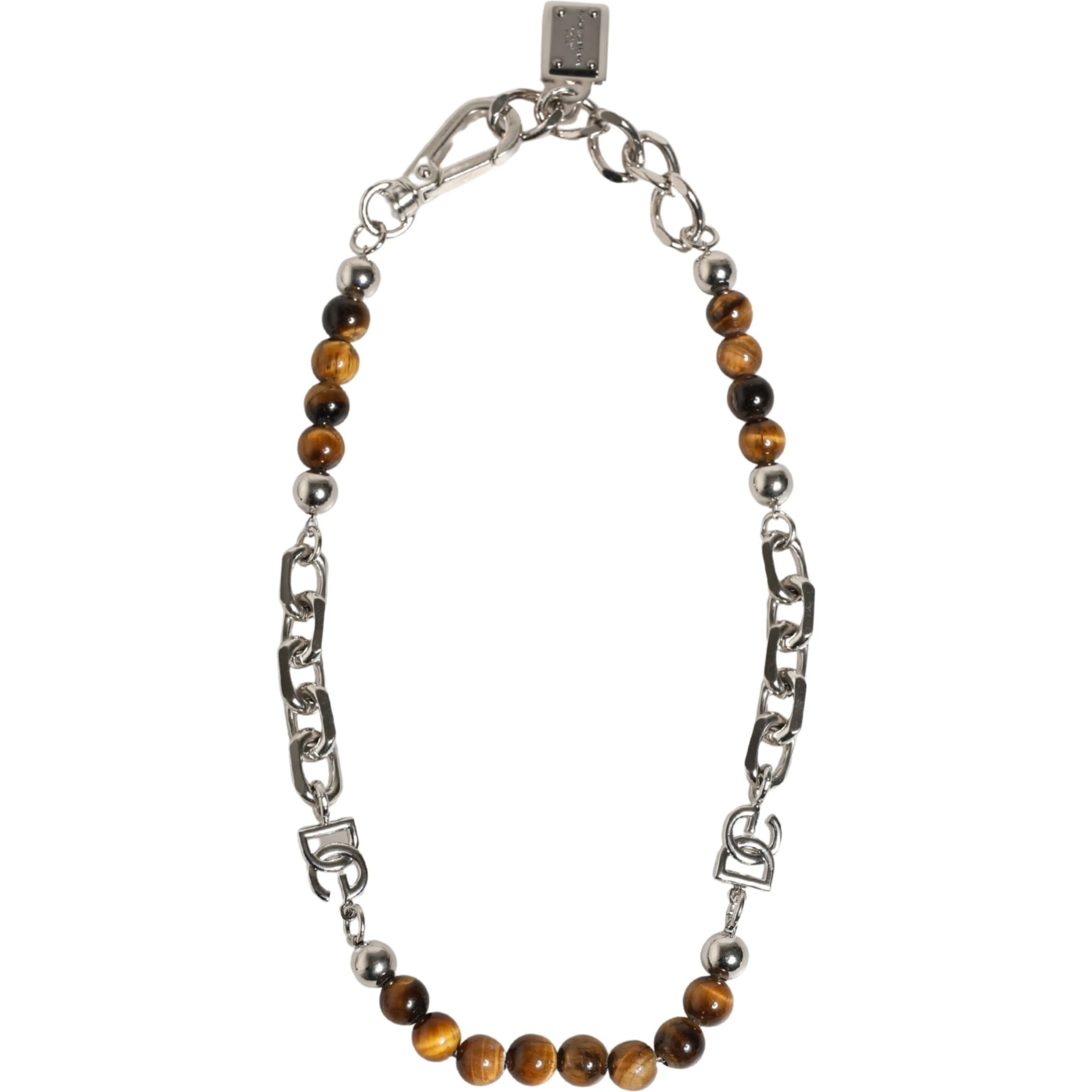 Silver Tone Brass Chain Beaded Gem DG Logo Bracelet