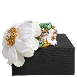 White Yellow Silk Blend Floral Crystals Diadem Headband