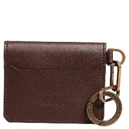 Brown Leather Logo Embossed Key Chain Card Holder Wallet
