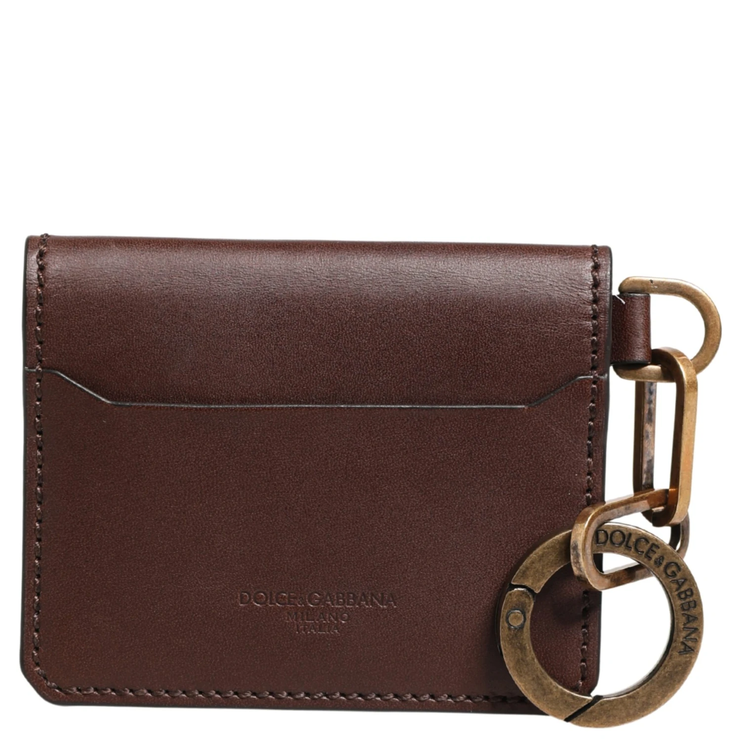 Brown Leather Logo Embossed Key Chain Card Holder Wallet