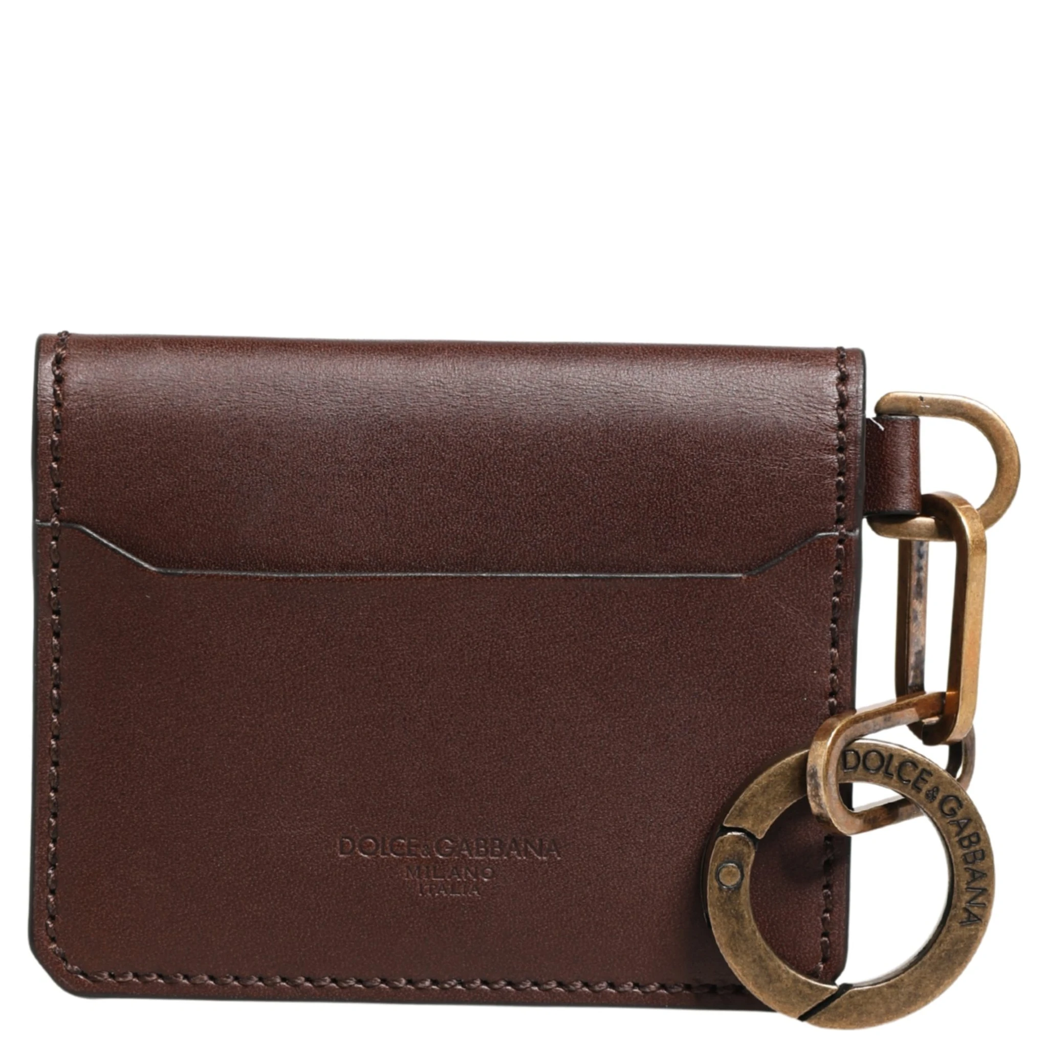 Brown Leather Logo Embossed Key Chain Card Holder Wallet
