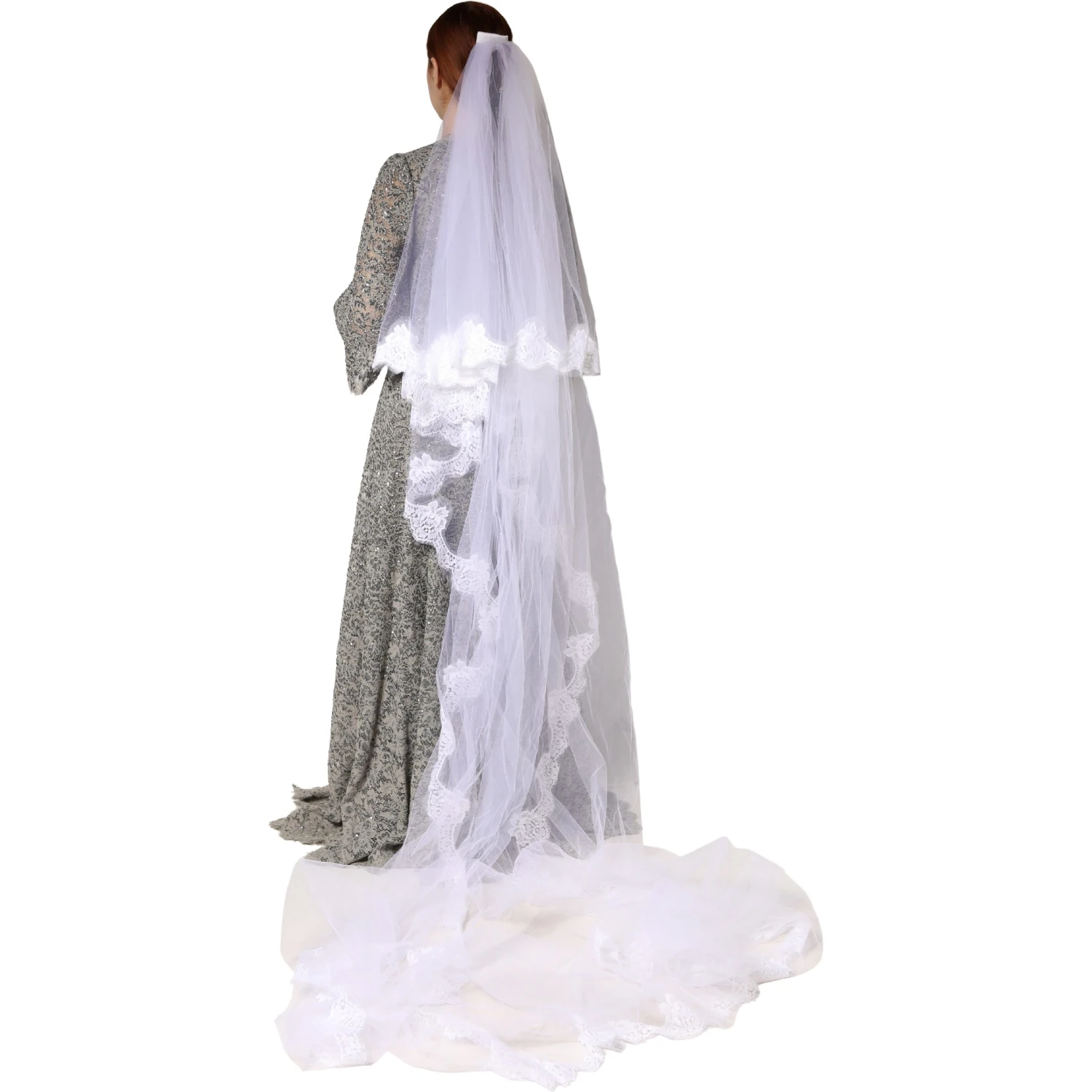 White Floral LaceNylon Floor Length 3M Long Veil