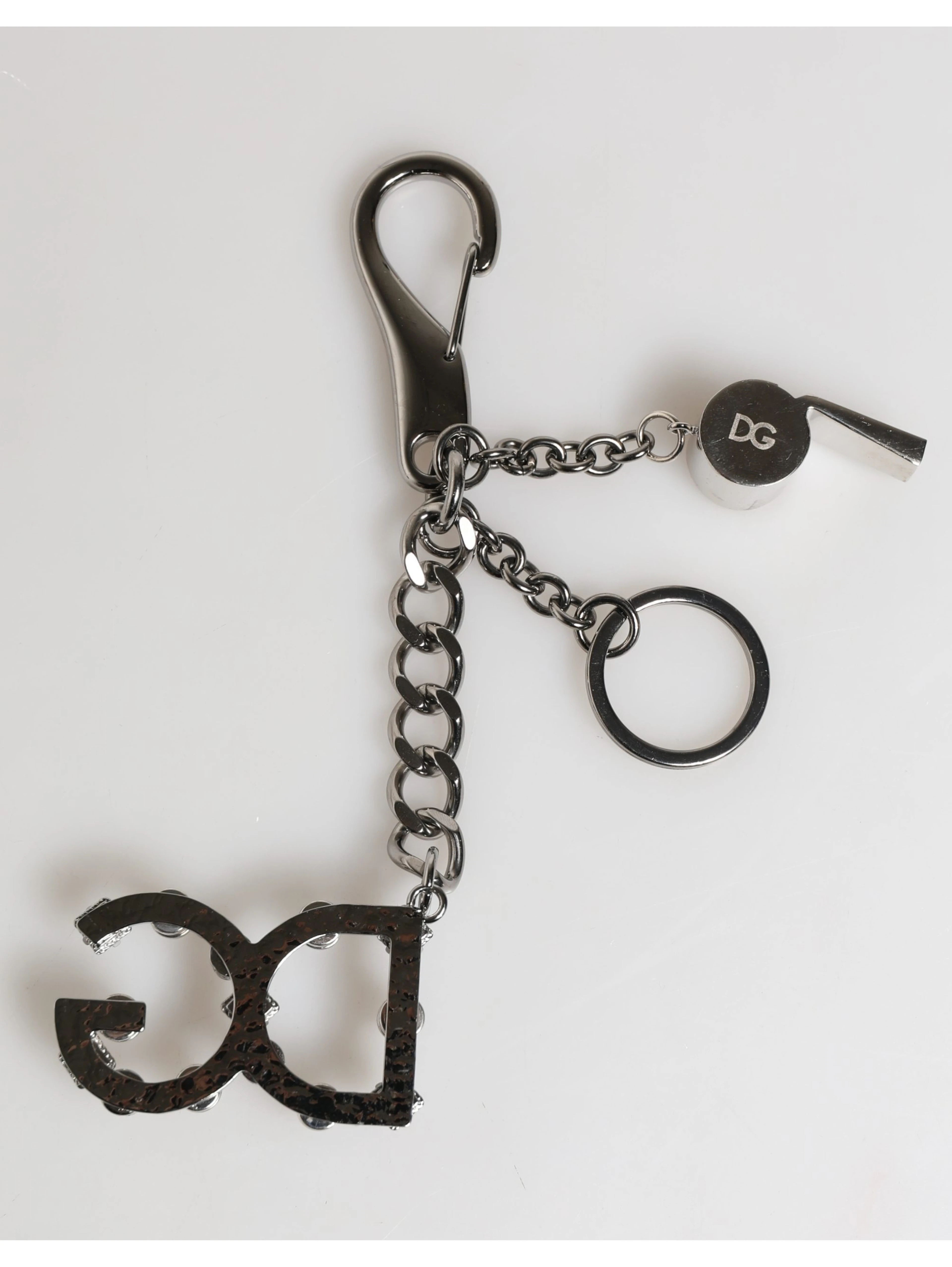 Silver Brass Metal DG Logo Crystal Ring Keyring Keychain